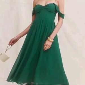 Reformation Violet Emerald Green Off-Shoulder Dress 0